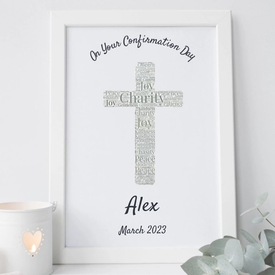Personalised Confirmation Word Cloud Frame - 12 Fruits of the Holy Spirit