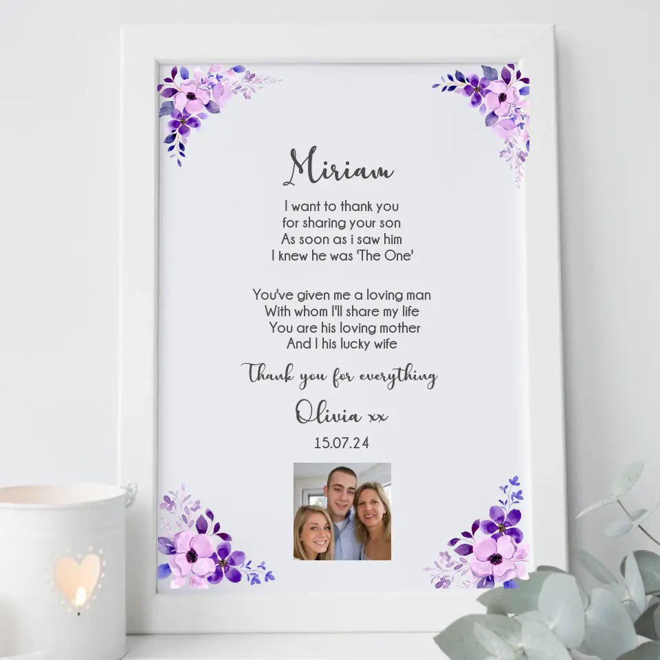 Personalised Mother of the Groom Frame - from the Bride