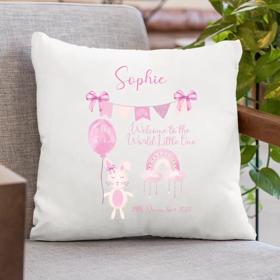 Personalised Cushion for Baby Girl - Bunny