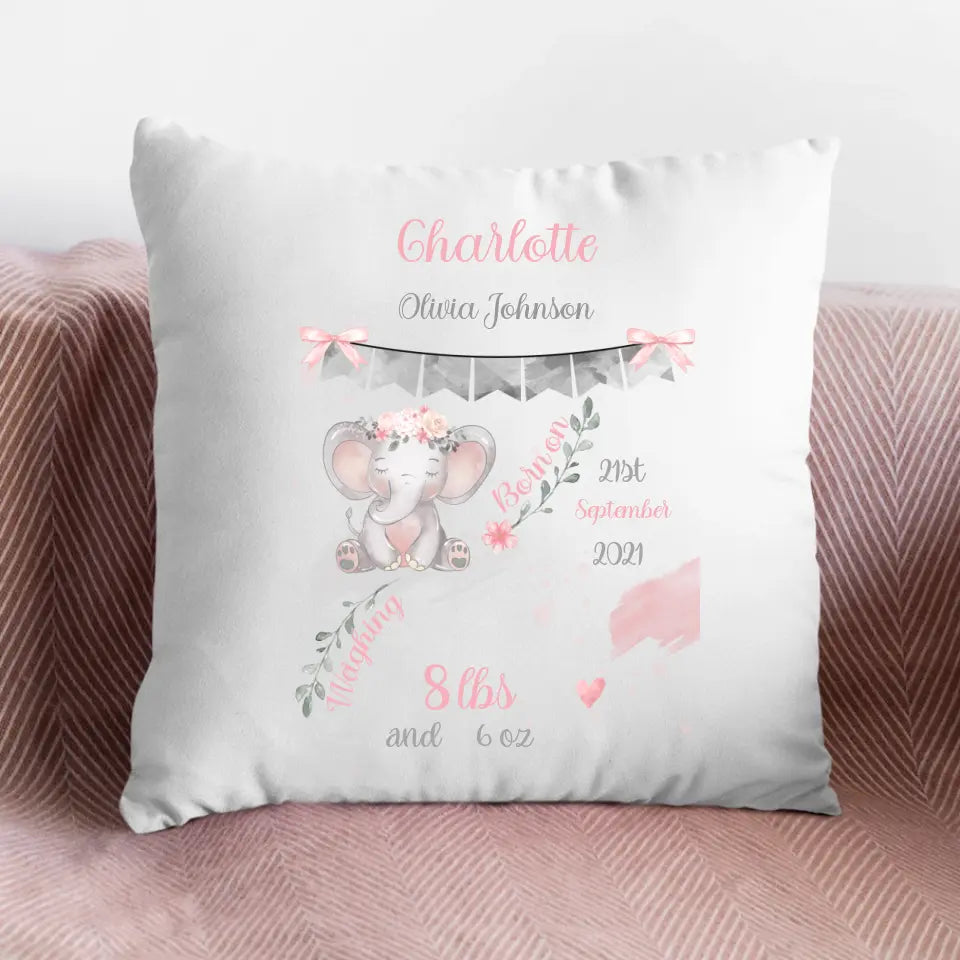Personalised Cushion for Baby Girl - Elephant