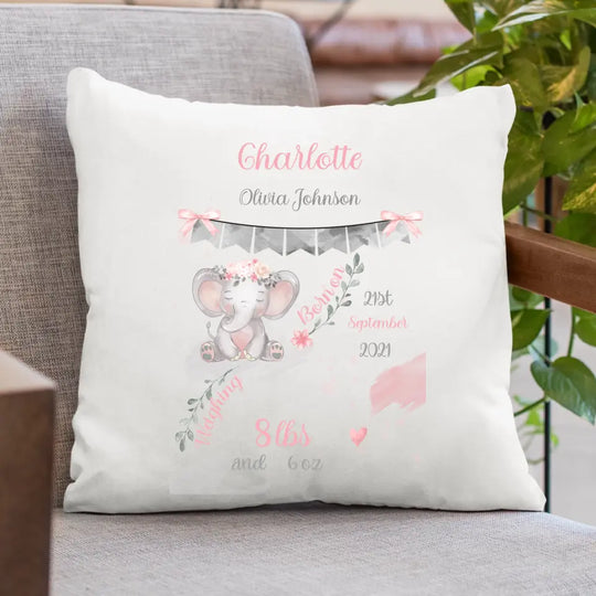 Personalised Cushion for Baby Girl - Elephant