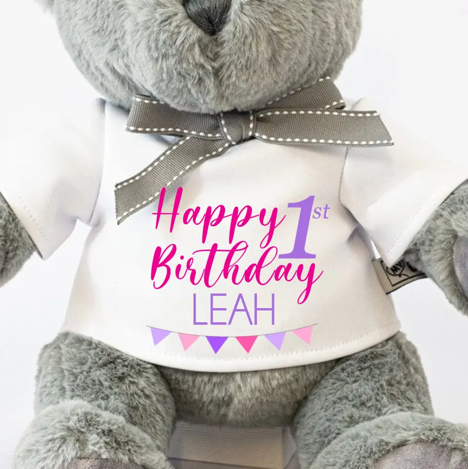 Personalised Teddy Bear - First Birthday Bear - Girl
