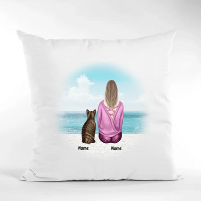 Personalised Cushion - Cat and Girl