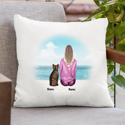 Personalised Cushion - Cat and Girl