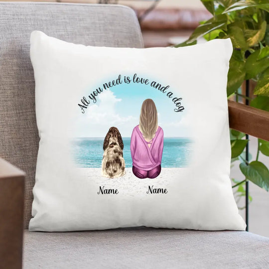Personalised Cushion - Dog and Girl