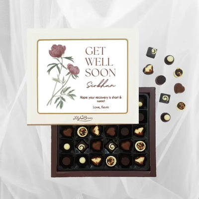 Personalised Box of Lily O'Brien's Chocolates- Get Well Soon with Poppies