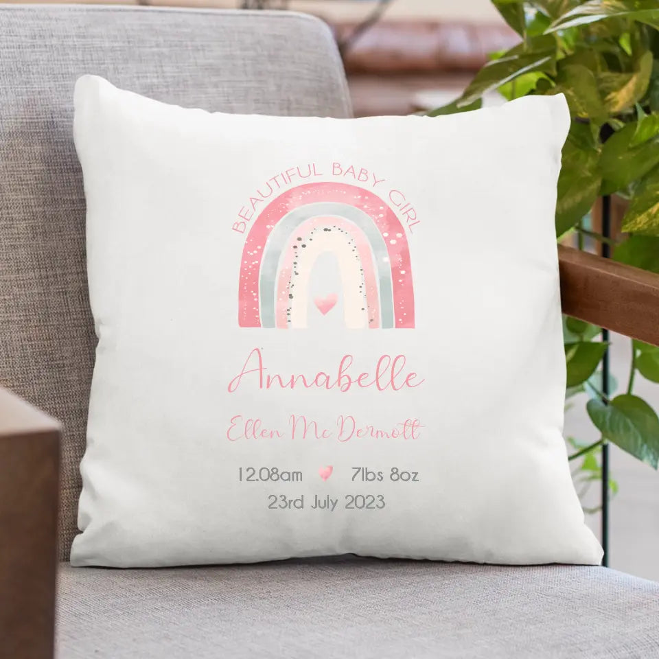 Personalised Cushion for Baby Girl - Rainbow