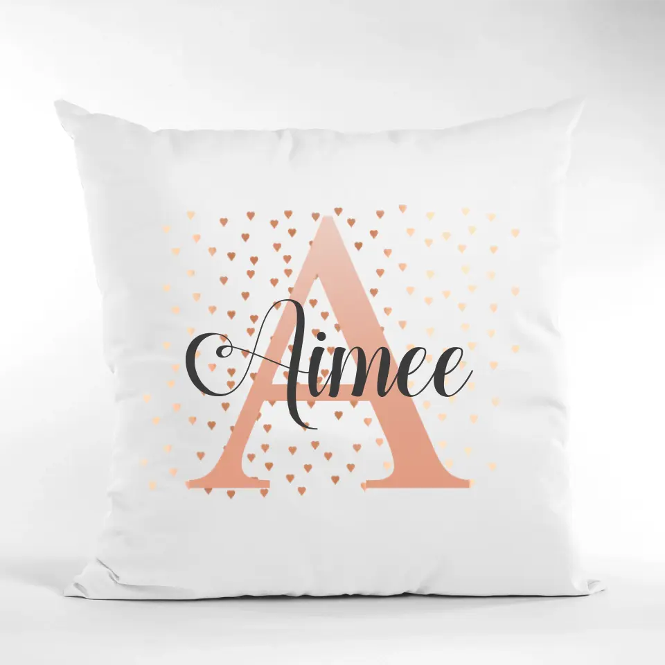 Personalised Cushion with Name & Initial - Tiny Hearts