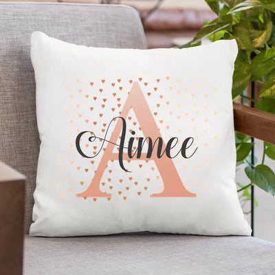 Personalised Cushion with Name & Initial - Tiny Hearts