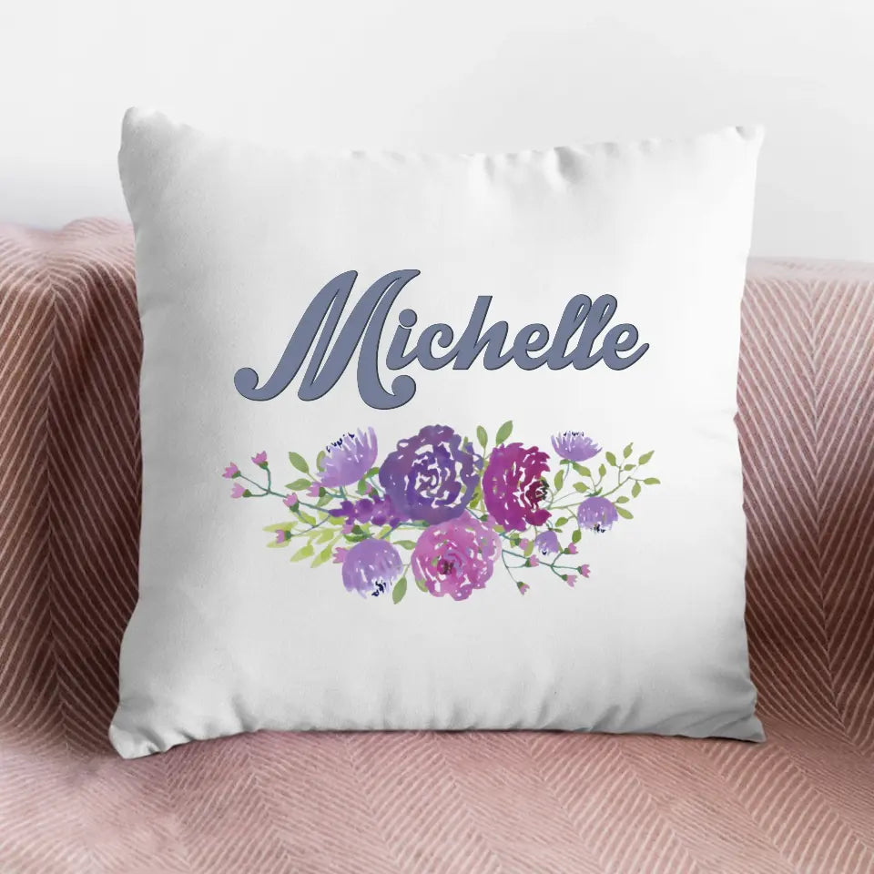 Personalised Cushion with Name - Watercolour Flowers