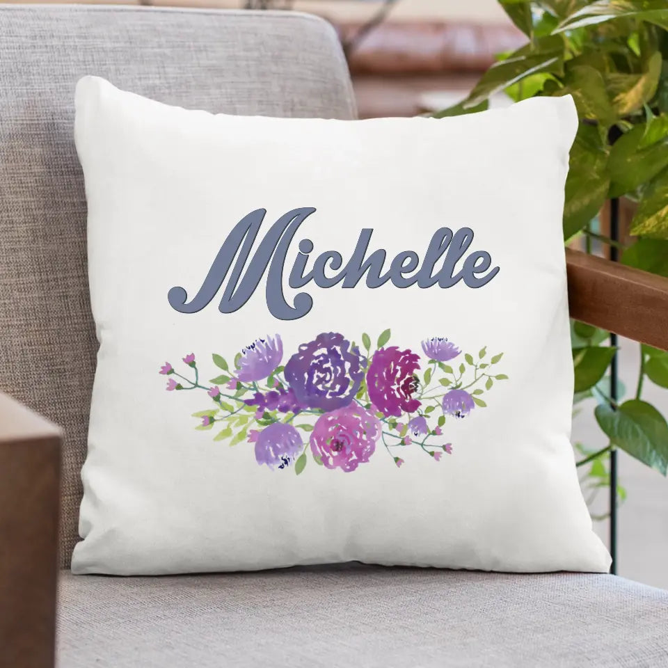 Personalised Cushion with Name - Watercolour Flowers