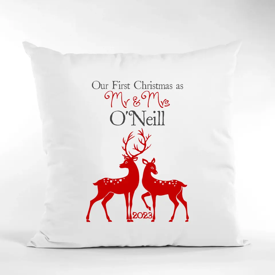 Personalised Christmas Cushion - Our 1st as Mr & Mrs - Reindeer