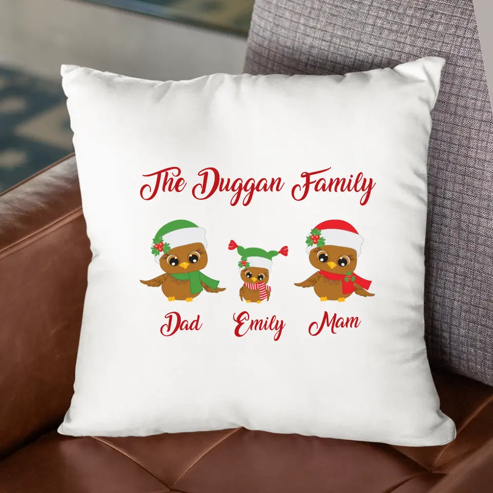 Personalised Christmas Cushion - Owl Family