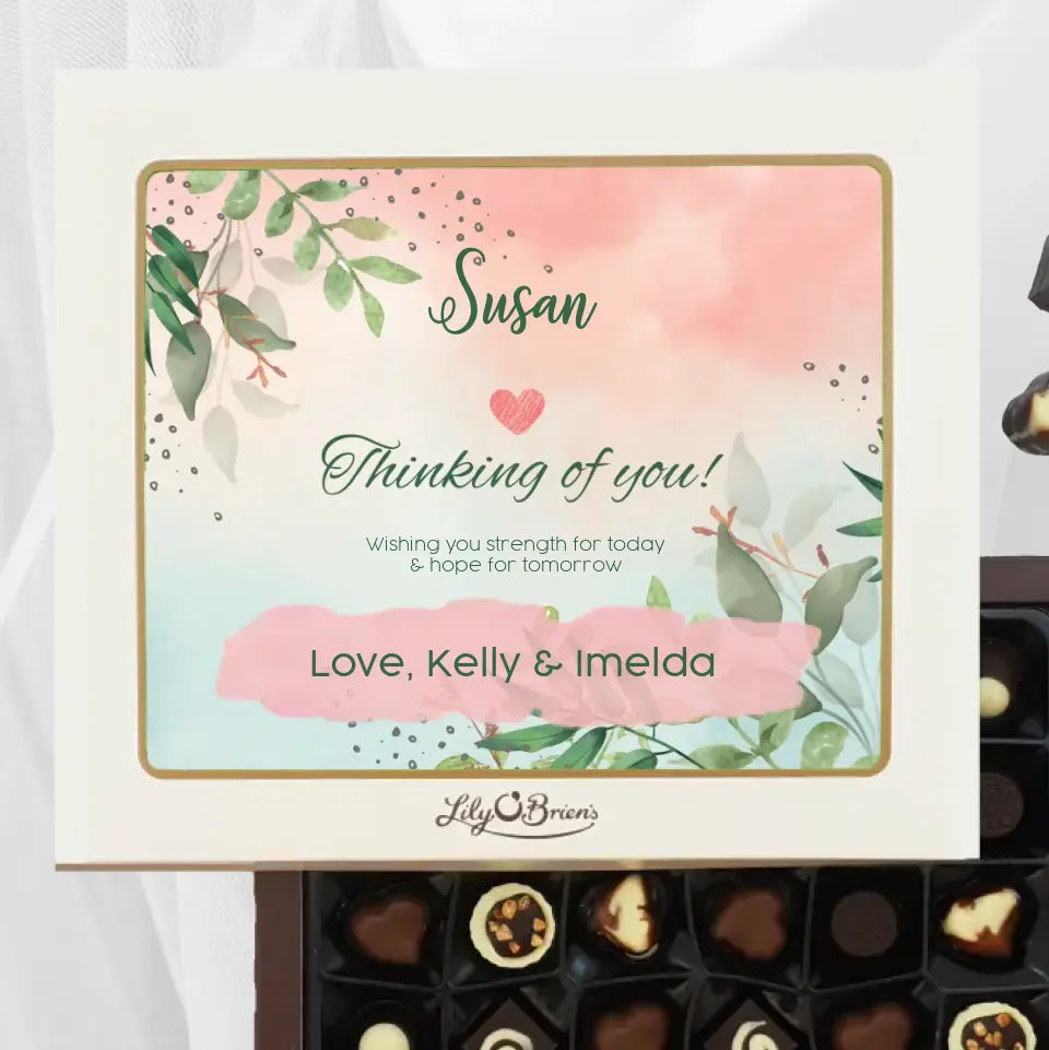 Personalised Box of Lily O'Brien's Chocolates - Thinking of You Pink