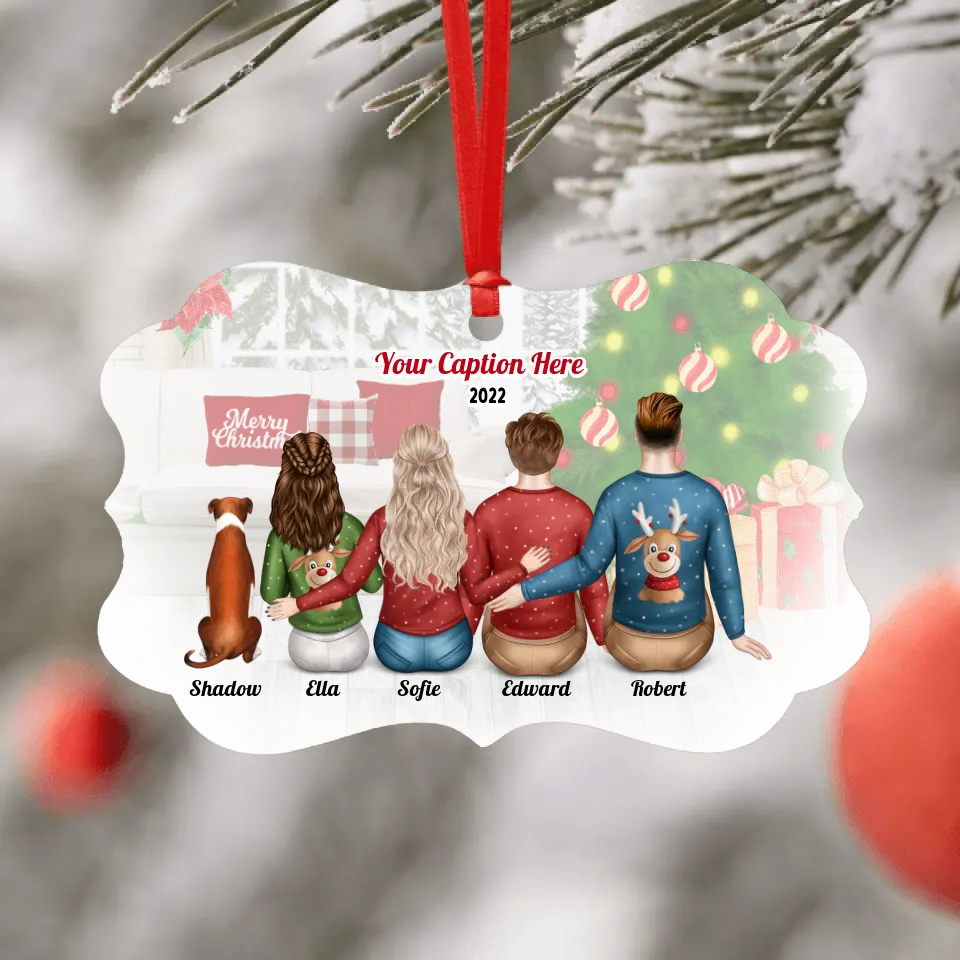 Personalised Christmas Family with Dog Ornament - Parents, Adult Son & Teenager