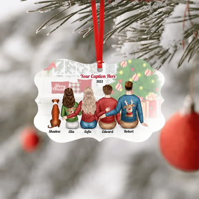 Personalised Christmas Family with Dog Ornament - Parents, Adult Son & Teenager