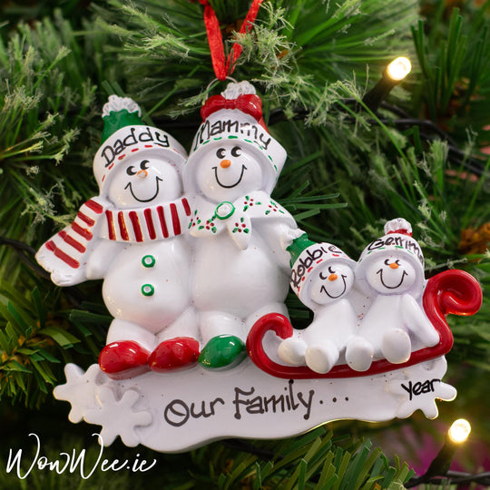 Personalised Christmas Decorations - Snowman Sled 4 - WowWee.ie Personalised Gifts