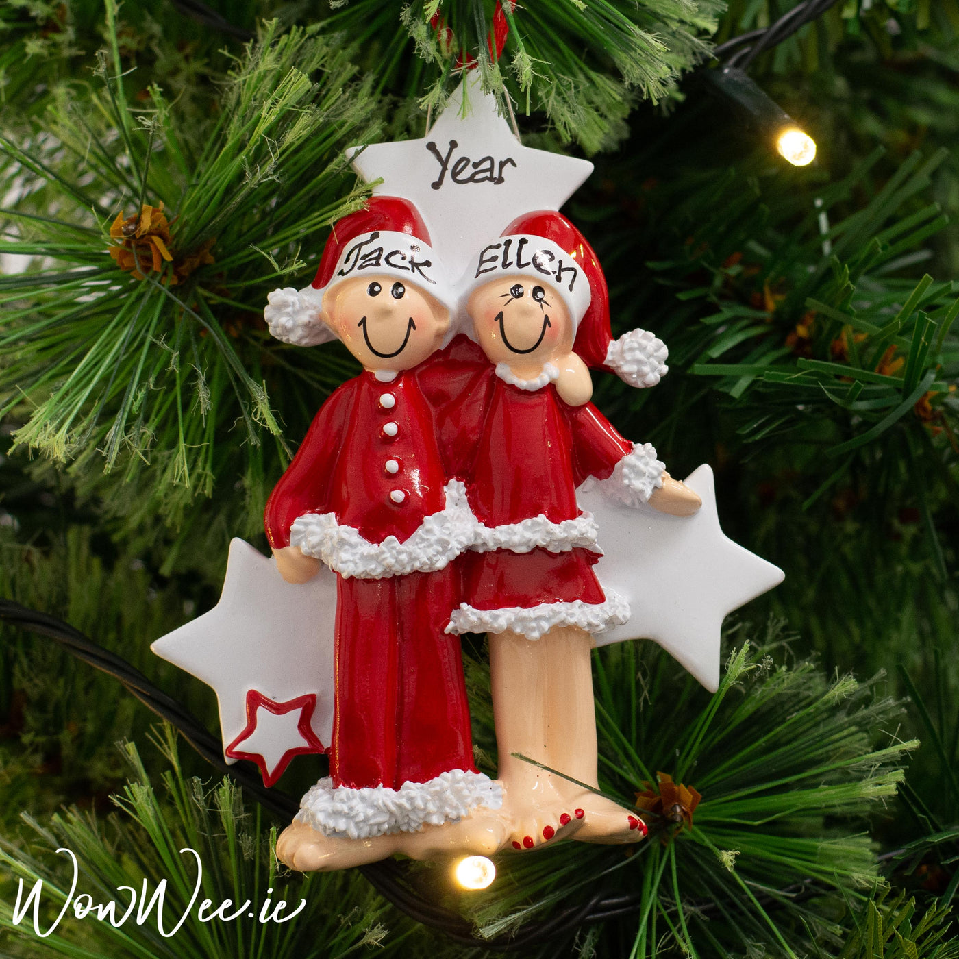Personalised Christmas Ornament - PJ Couple | Personalised Christmas Tree Decorations For Couples | Personalised Christmas Ornaments Ireland | Personalised Christmas Tree Decorations | WowWee.ie