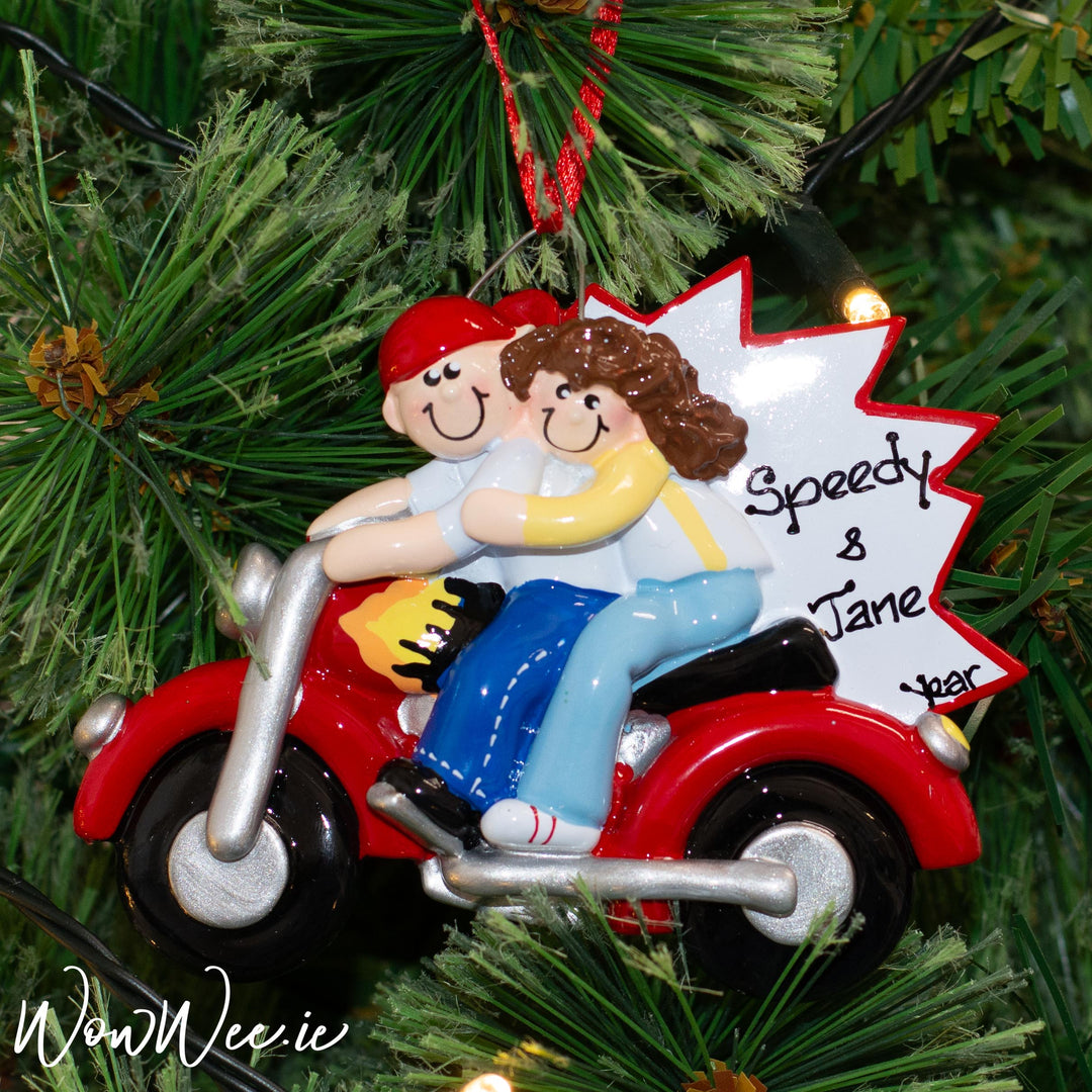 Personalised Christmas Ornament - Motorbike Couple - WowWee.ie Personalised Gifts
