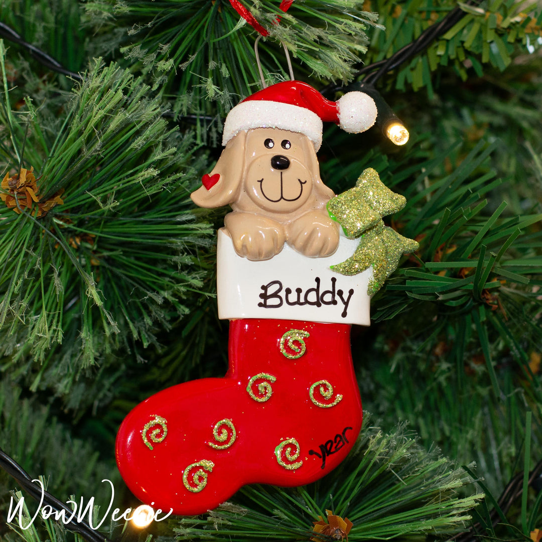 Personalised Christmas Ornament - Dog in Stocking - WowWee.ie Personalised Gifts
