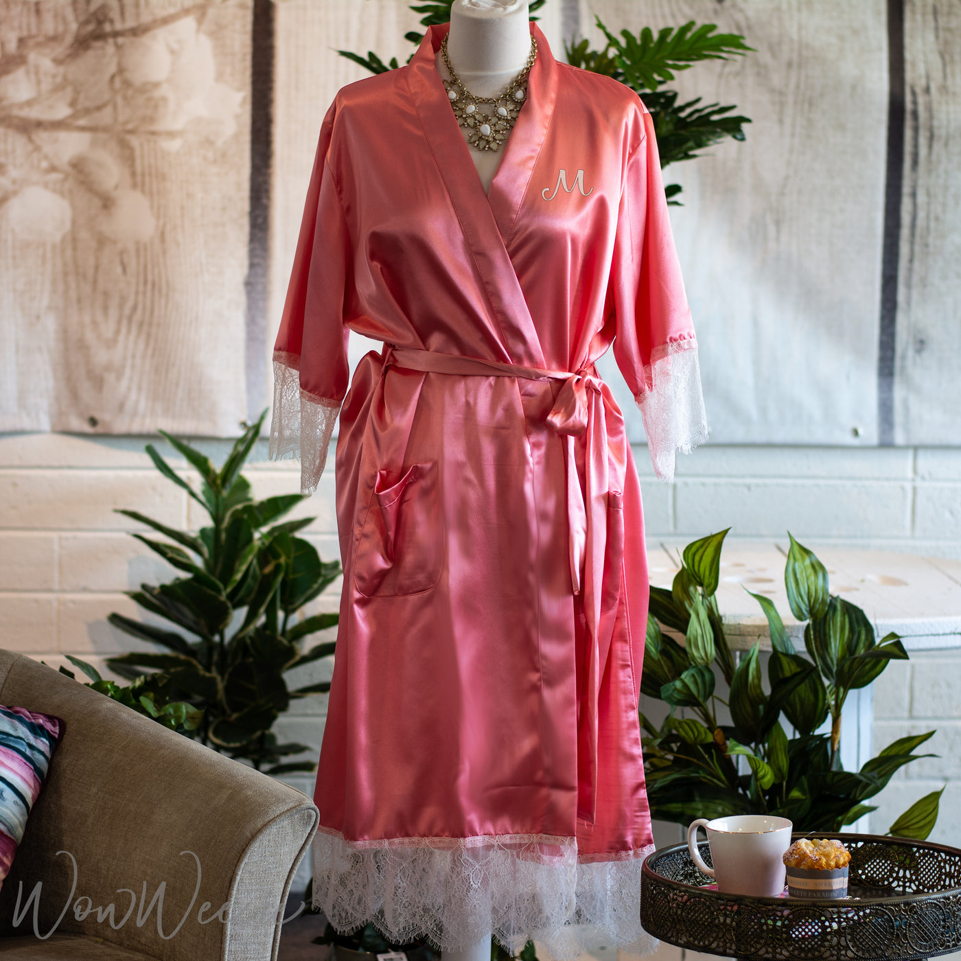 Personalised Lace & Satin Robe - Coral Island - Luxury Gift - WowWee.ie Personalised Gifts