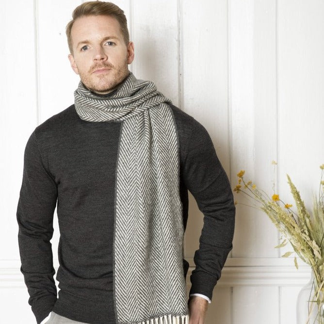 Personalised Foxford Scarf - Oxford/ White Herringbone - WowWee.ie Personalised Gifts