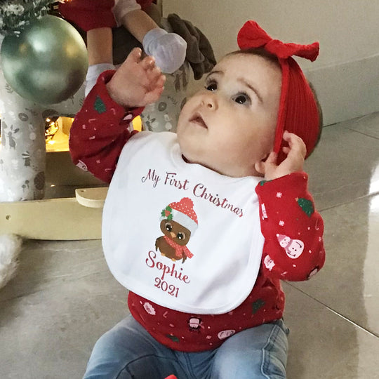 Personalised My First Christmas Bib - Cute Owl