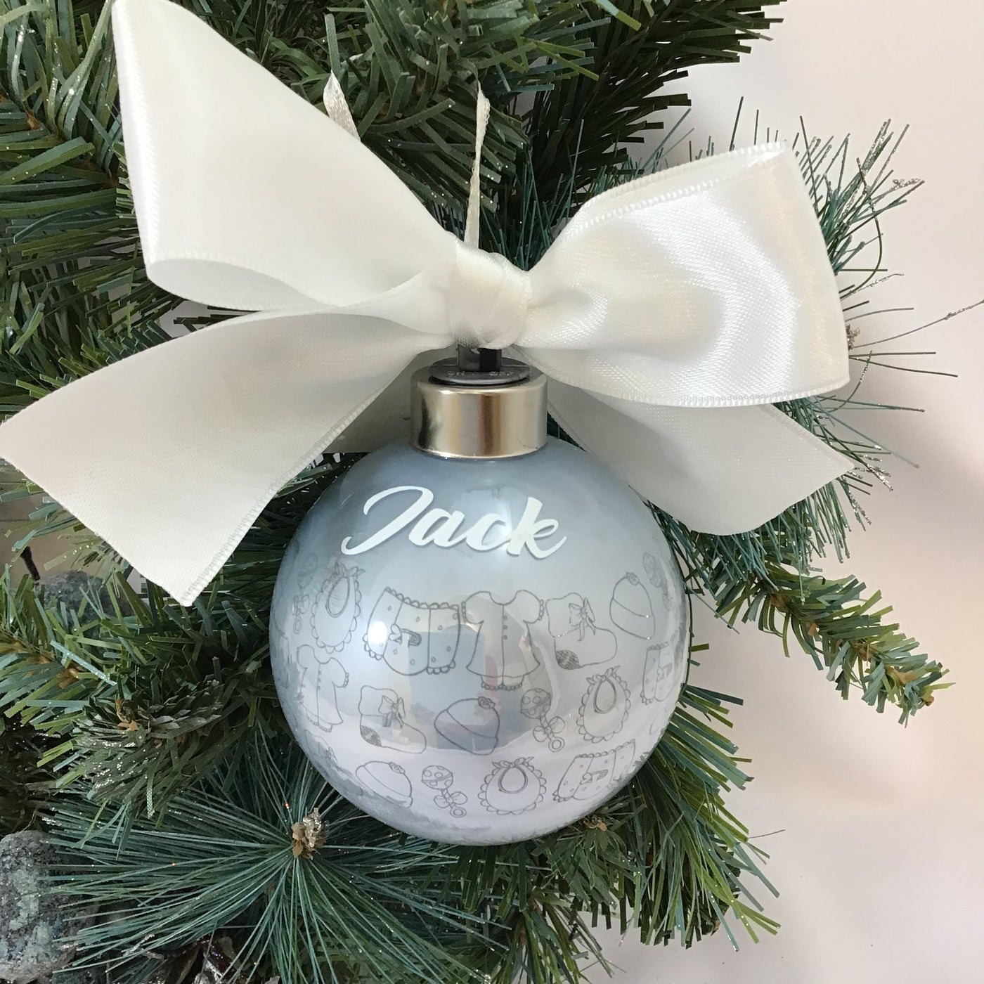 Personalised Luxury Christmas Light Up Bauble - Baby Boy Bibs & Bobs - 8cm