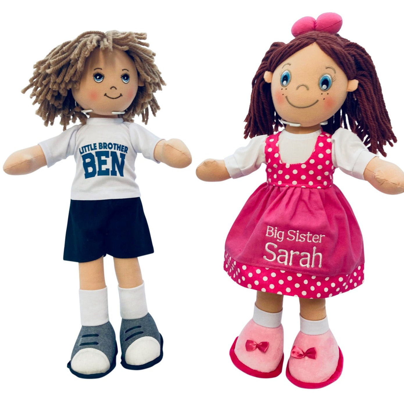 Personalised Rag Doll Brother & Sister Set - Big & Little