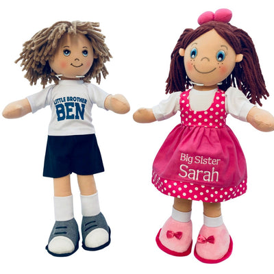 Personalised Rag Doll Brother & Sister Set - Big & Little