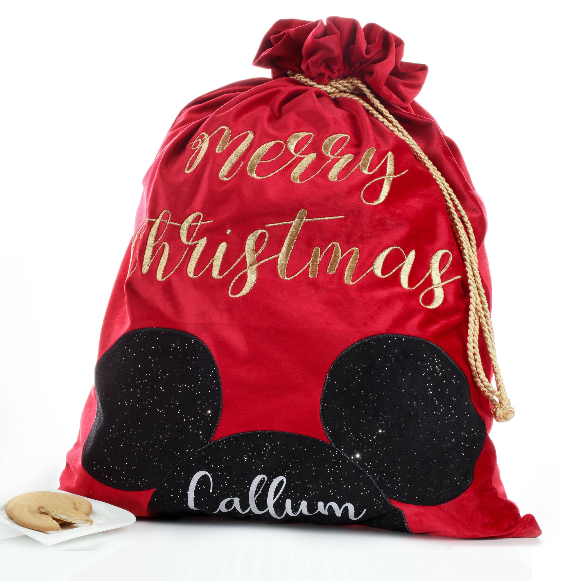 Personalised Luxury Velvet Santa Sack - Mickey Mouse - personalised with name in white