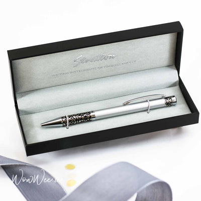 Personalised Stratton Ball Point Pen Two Tone Silver Etched Motif Design - WowWee.ie Personalised Gifts