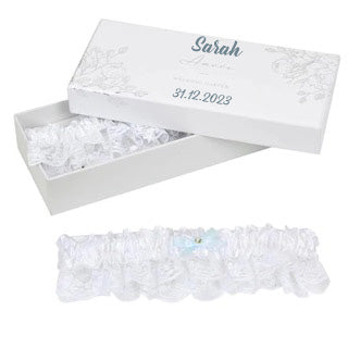 Wedding Garter - 'Something Blue' - with Personalised Presentation Box