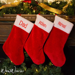 Personalised Traditional Red & White Plush Fur Stocking