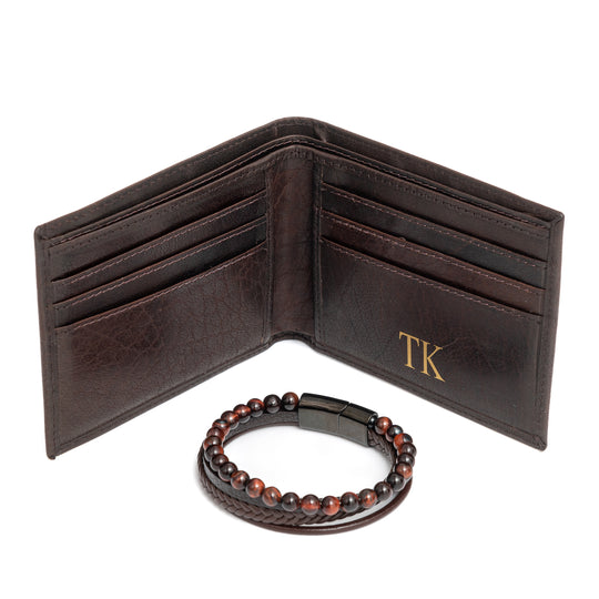 Personalised Men's Wallet & Cuff Bracelet Set
