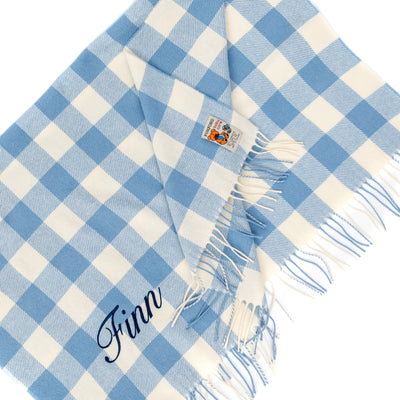 Personalised Foxford Baby Blanket - Gentle Blue & Cream Check