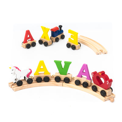 Personalised Wooden Letter Unicorn Princess Train for Girls - with Track
