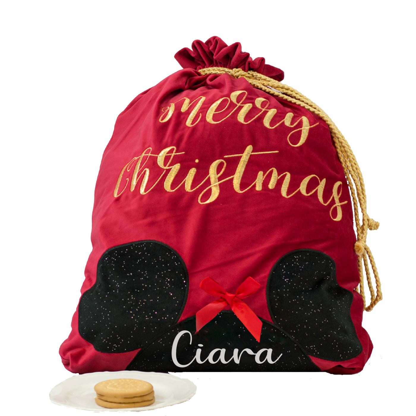 Personalised Luxury Velvet Santa Sack - Minnie Mouse - WowWee.ie Personalised Gifts
