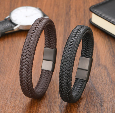 Cuff Bracelet for Men - Leather Woven Classic