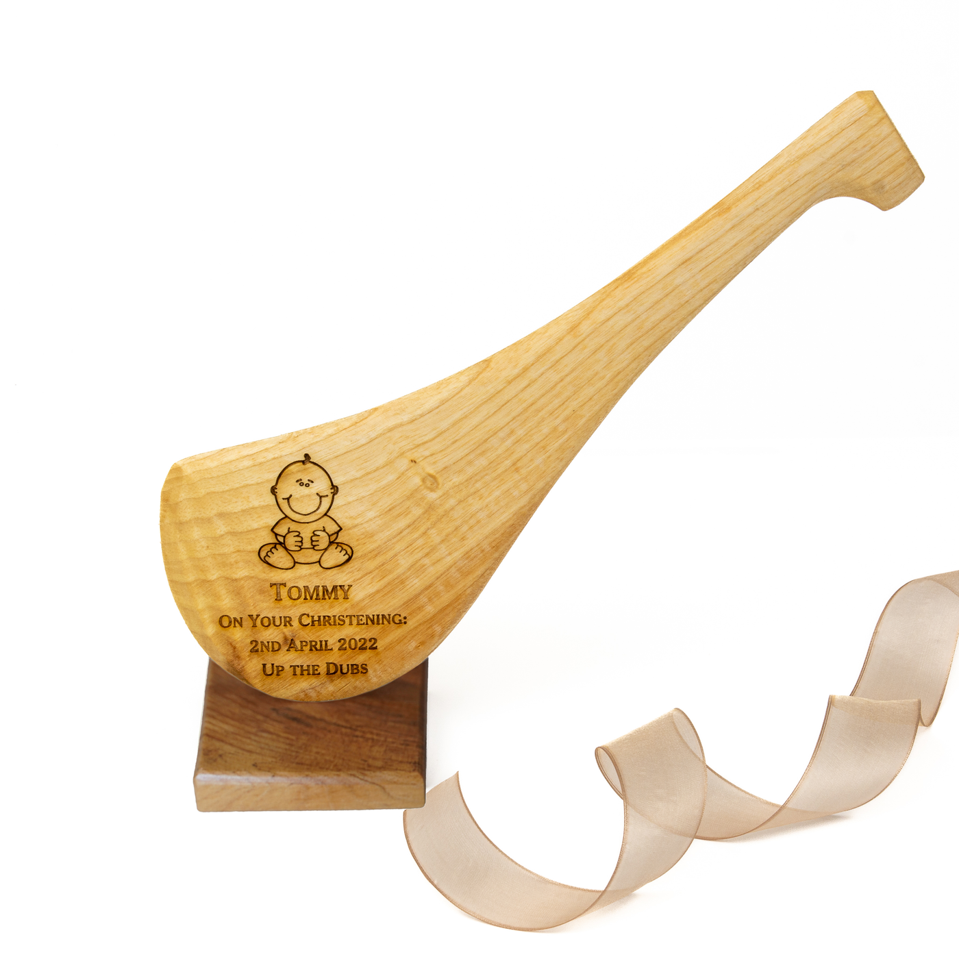 Personalised Christening Hurley - Engraved Especially for your Baby - Wooden Base