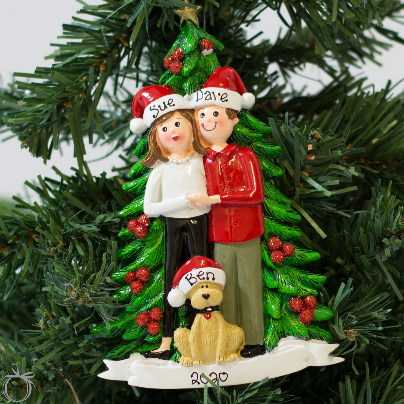 Personalised Christmas Ornament for Couple - Christmas Tree & Dog - WowWee.ie Personalised Gifts