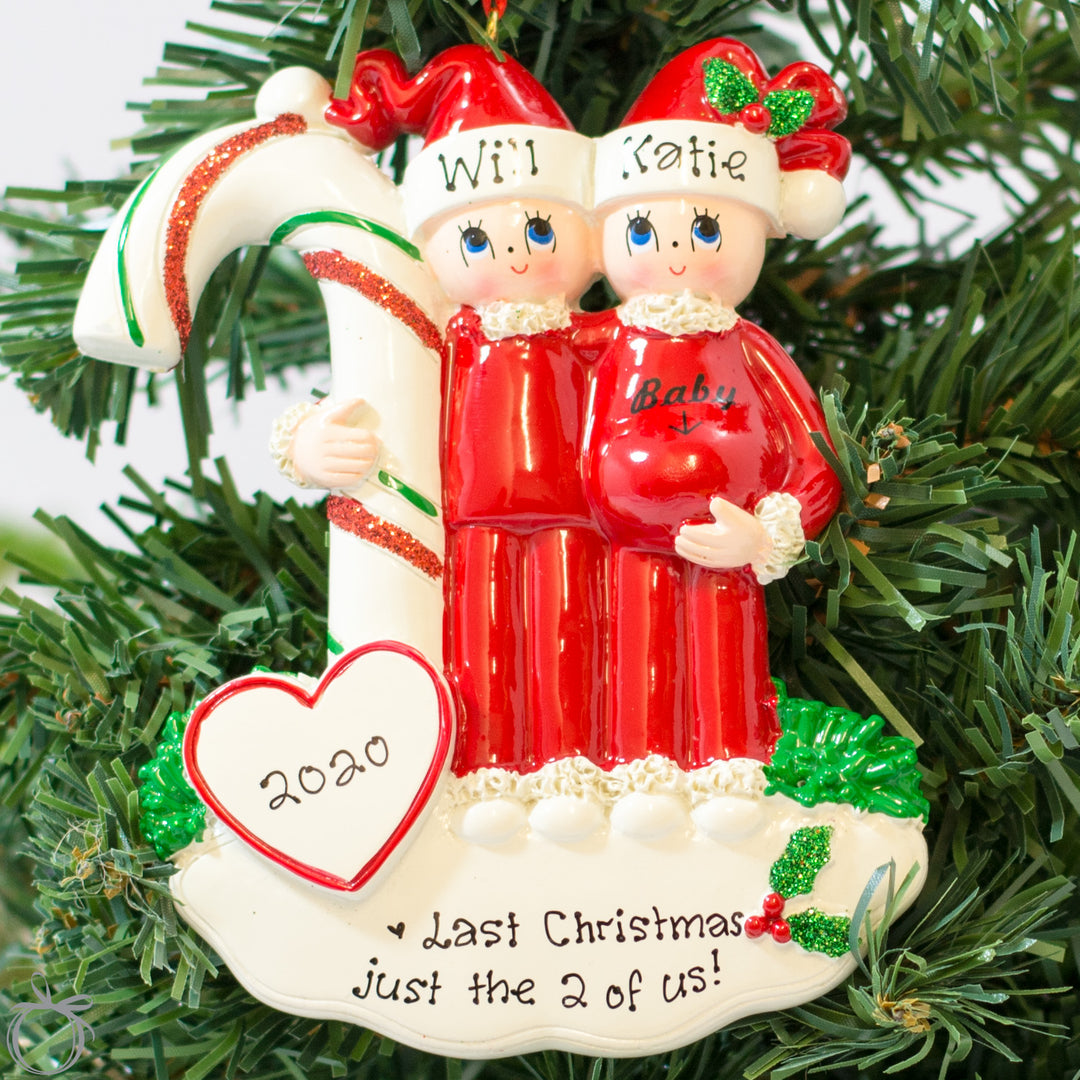 Personalised Christmas Ornament for Couple - Pregnant Candy Cane - WowWee.ie Personalised Gifts