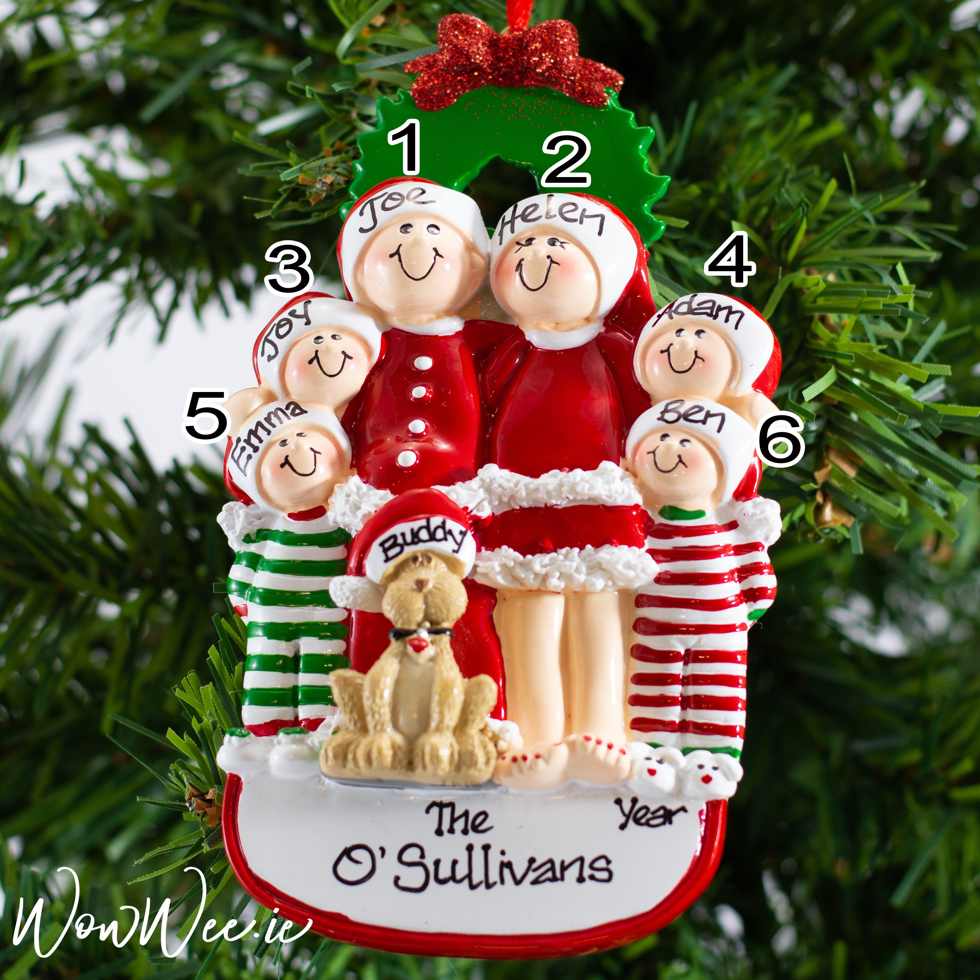 Personalised Christmas Tree Decoration - Christmas Family with Dog 6 - WowWee.ie Personalised Gifts