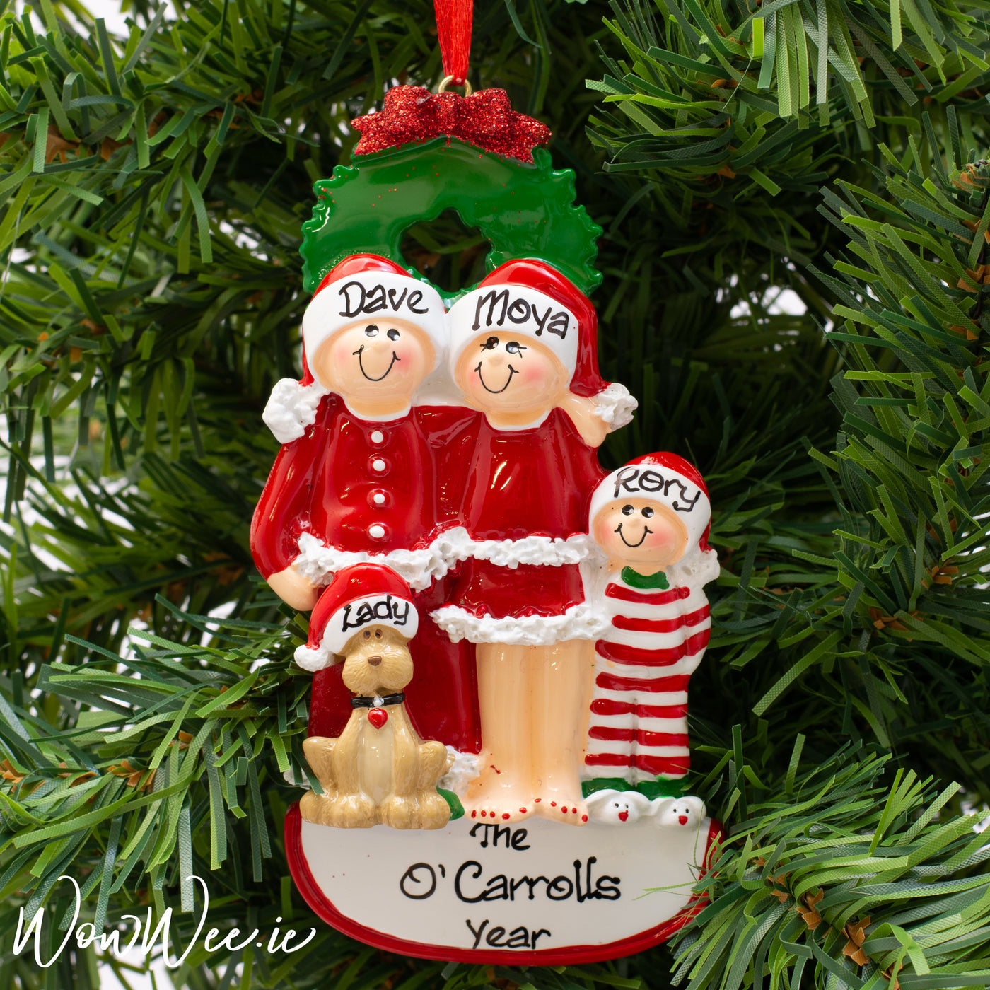 Personalised Christmas Ornament - Christmas Family with Dog 3 - WowWee.ie Personalised Gifts