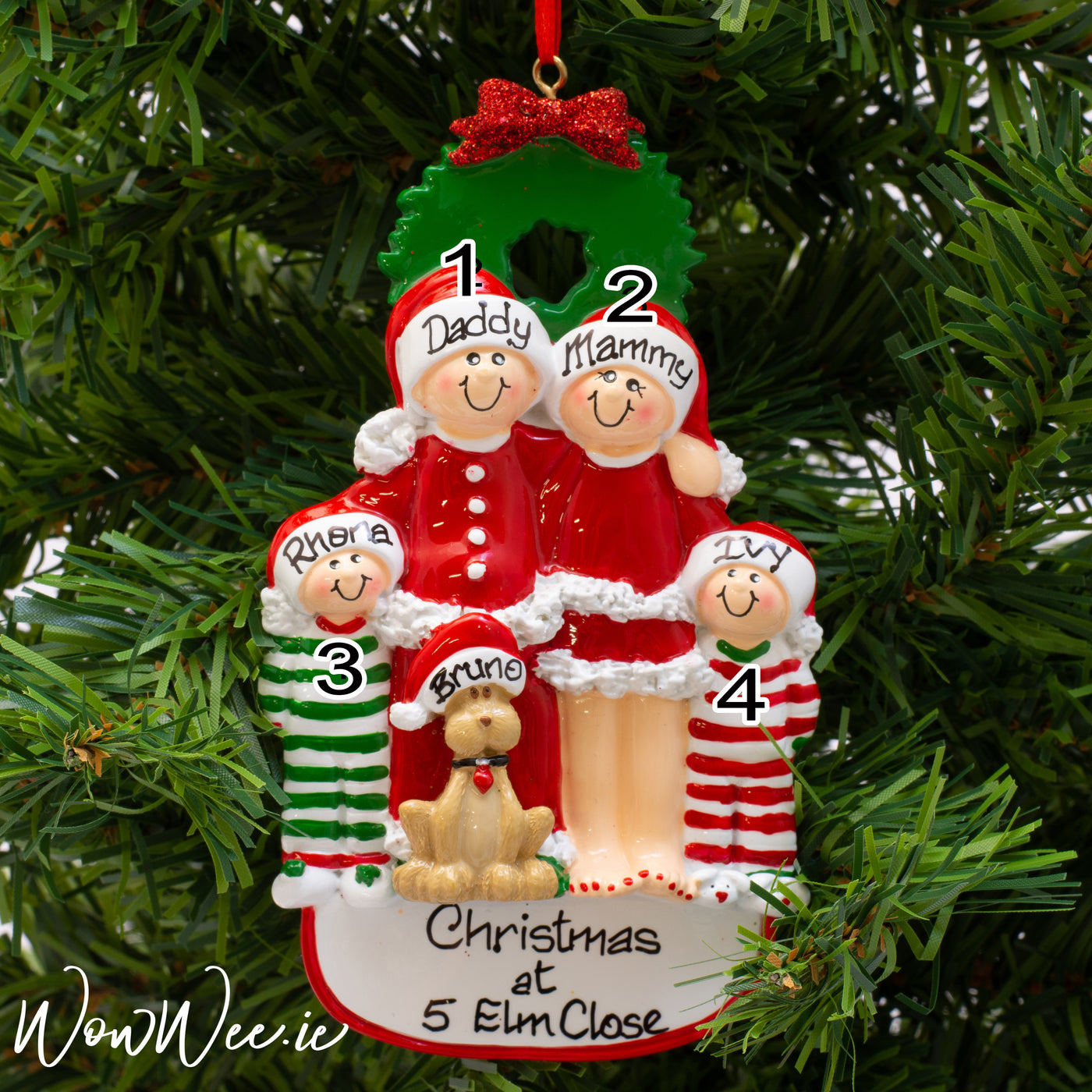 Personalised Snowman Christmas Ornament - Christmas Family with Dog 4 - WowWee.ie Personalised Gifts