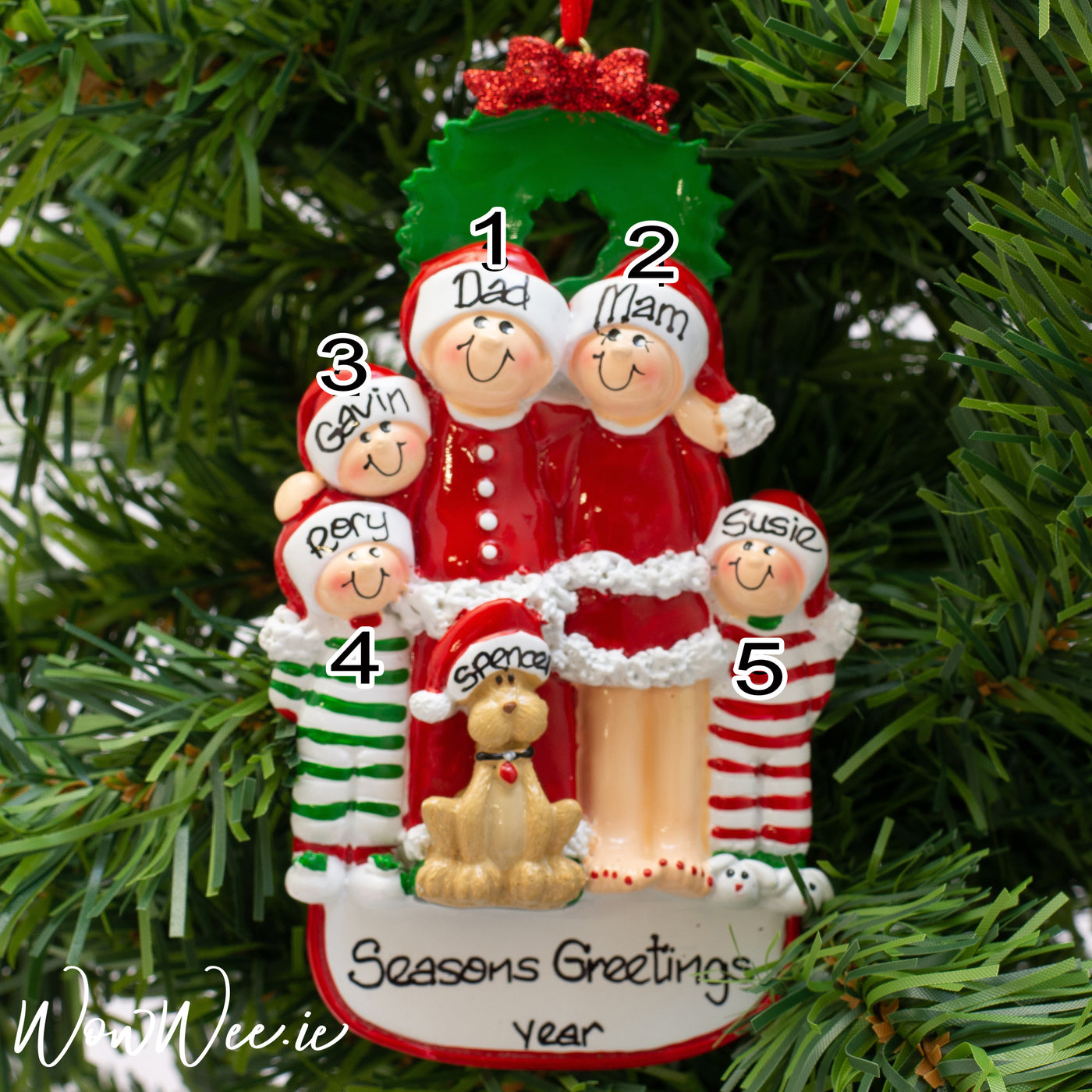 Personalised Christmas Decorations - Christmas Family with Dog 5 - WowWee.ie Personalised Gifts