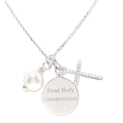 Sterling Silver Communion Necklace with Pearl for Little Girls