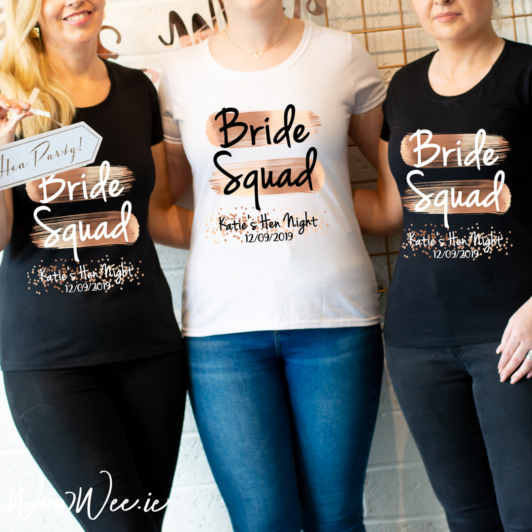 Personalised Hen Night T-Shirts - Rose & Gold Limited Edition Collection - Bride Squad - WowWee.ie Personalised Gifts