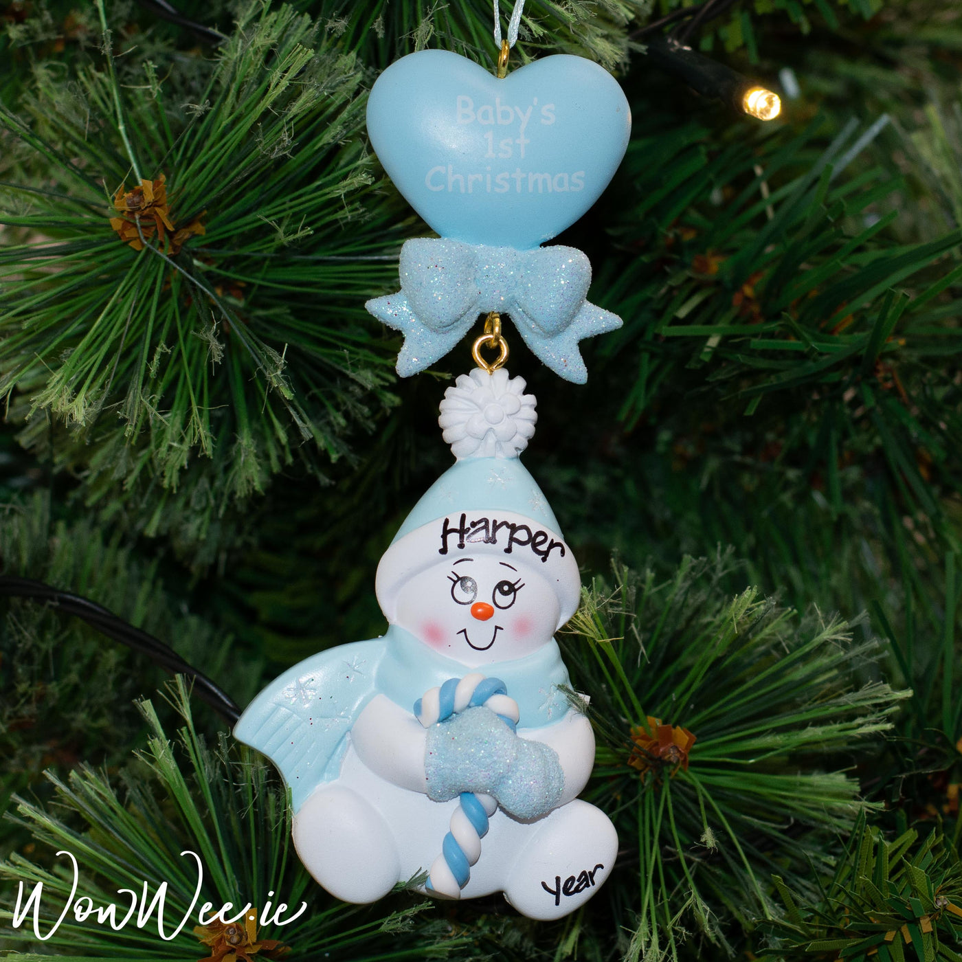 Personalised Baby's 1st Christmas Ornament - Candy Cane Blue - WowWee.ie Personalised Gifts