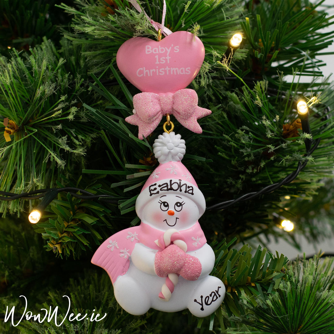 Personalised Baby's 1st Christmas Ornament - Candy Cane Pink - WowWee.ie Personalised Gifts